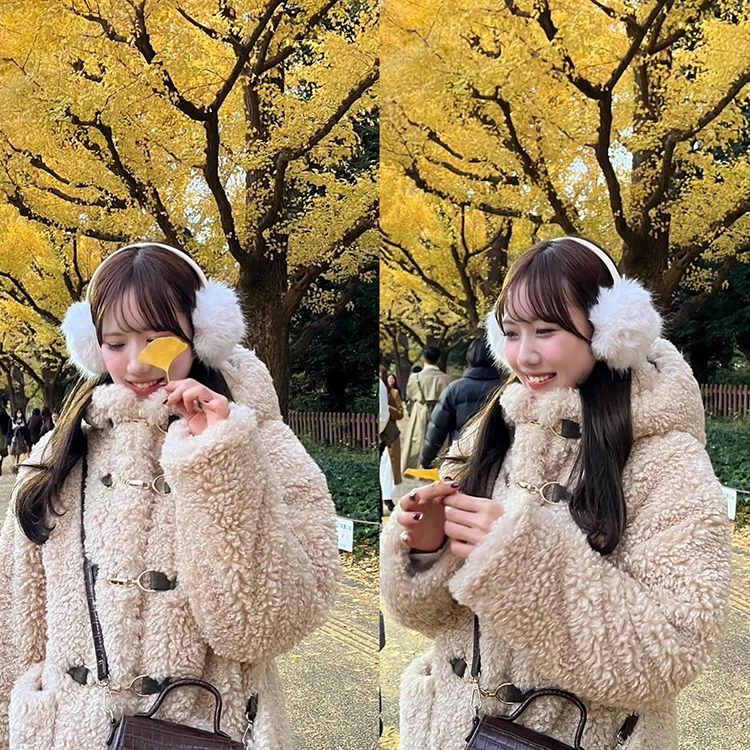 2025 Winter New Women's Faux Fur Jackets Japanese Style Ladies Thickened Plush Hooded Coat Female Daily Loose Casual Fur Jacket