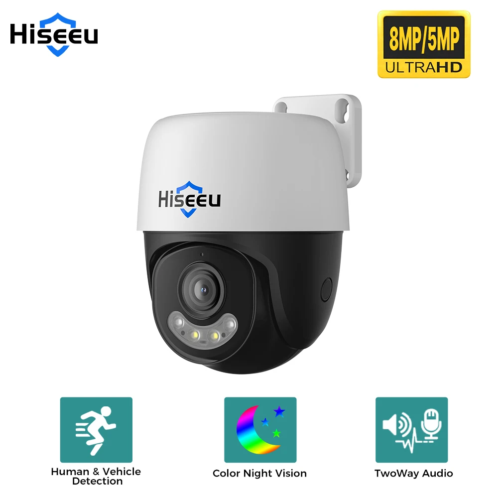 Hiseeu 4K PTZ POE IP Camera 5/8MP Bidirectional Voice Full-color Night Vision Waterproof  Onvif  Security CCTV Camera H.265