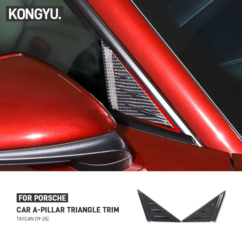 Real Dry Carbon Fiber For Porsche Taycan 2019-2025 Car A Pillar Rearview Mirror Side Triangle Spoiler Trim Cover Car Accessories