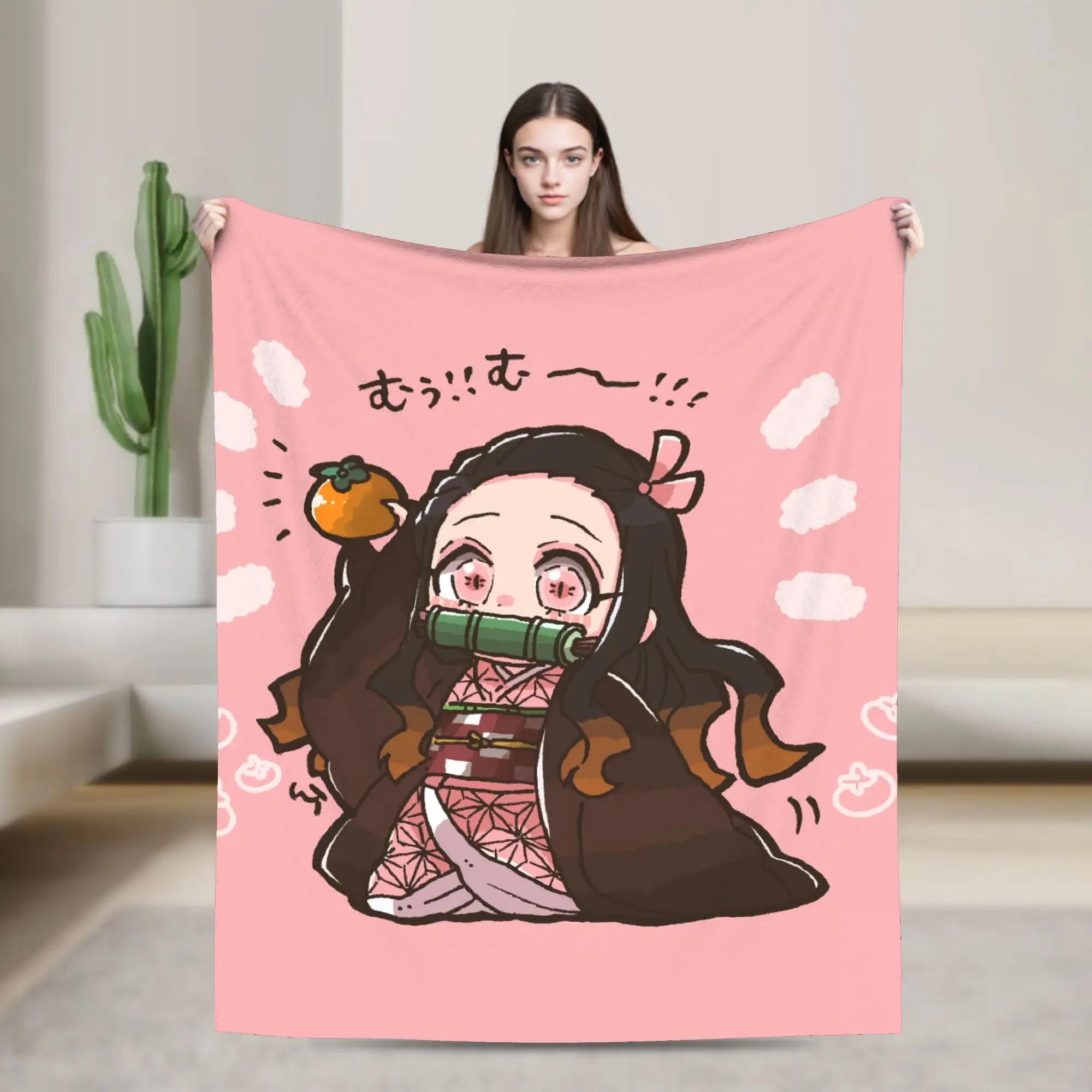 Custom Demon Slayer Kimetsu no Yaiba  Blankets Warm Flannel Kamado Nezuko Devil's Blade Throw Blanket for Bedroom Office