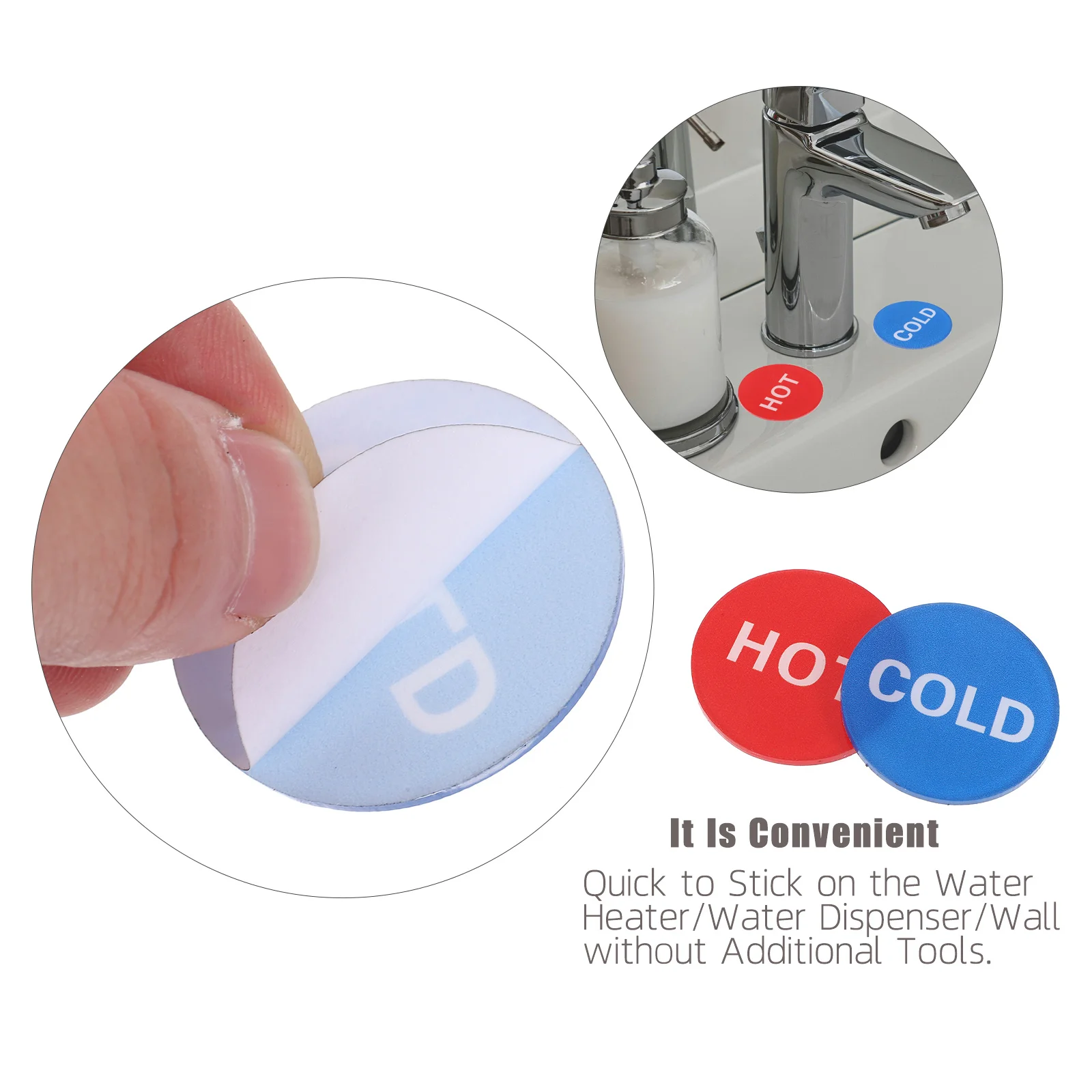 4Pairs Waterproof Faucet Labels Self Adhesive Hot Cold Stickers for Bathroom Kitchen Sink Water Dispenser Red Blue Design