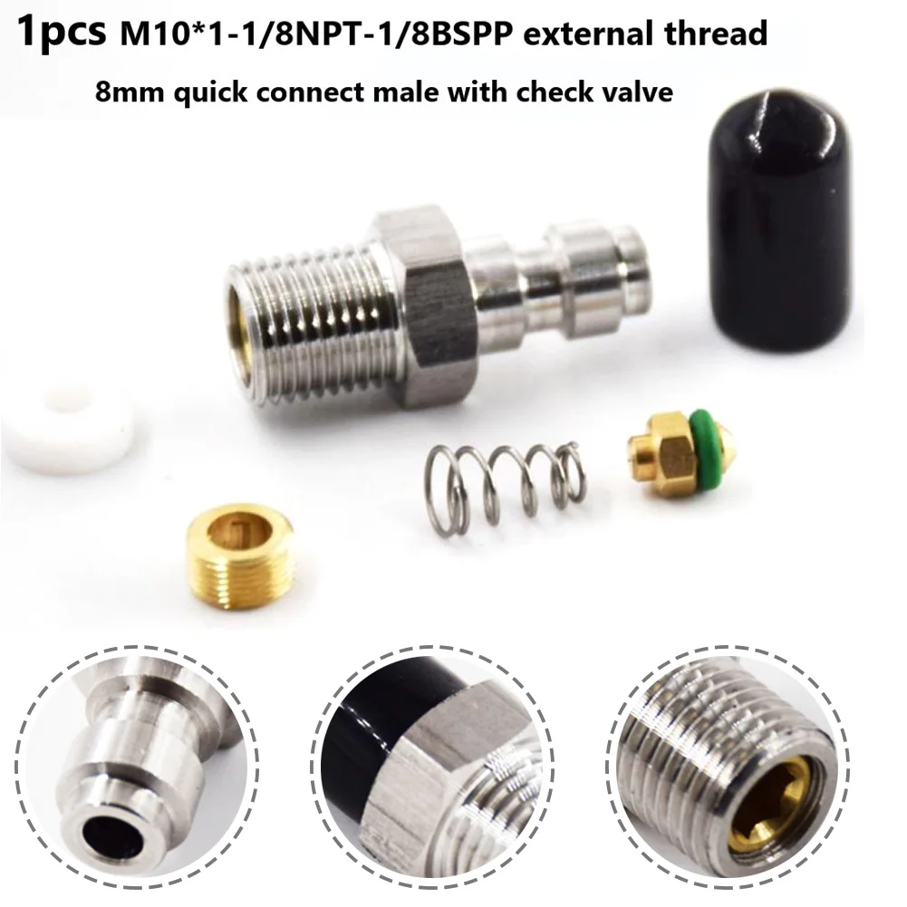 8mm Außengewinde Schnellverbindungsventil mit Ventil M10*1 1/8NPT 1/8BSPP mit Rückschlagventil Luftschlauchanschluss – Detail 5