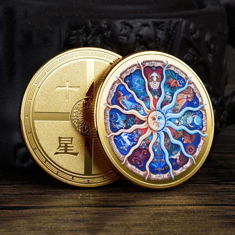 

The Zodiac Sun God Commemorative Gold Coins Moon Face Metal Collection Coin