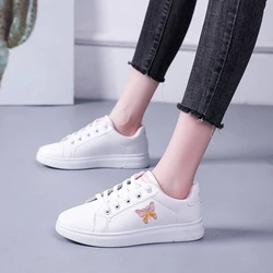 2024 Women Running Spring Autumn Fashion White Breathable Embroidered Flower Lace-Up Casual Sneakers Zapatos De Mujer