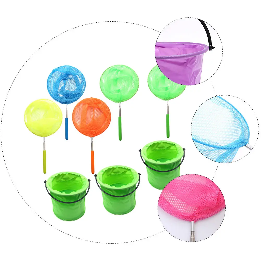 1 set Kit rete da pesca per bambini Reti da pesca telescopiche colorate per bambini Reti da stagno retrattili per insetti all'aperto