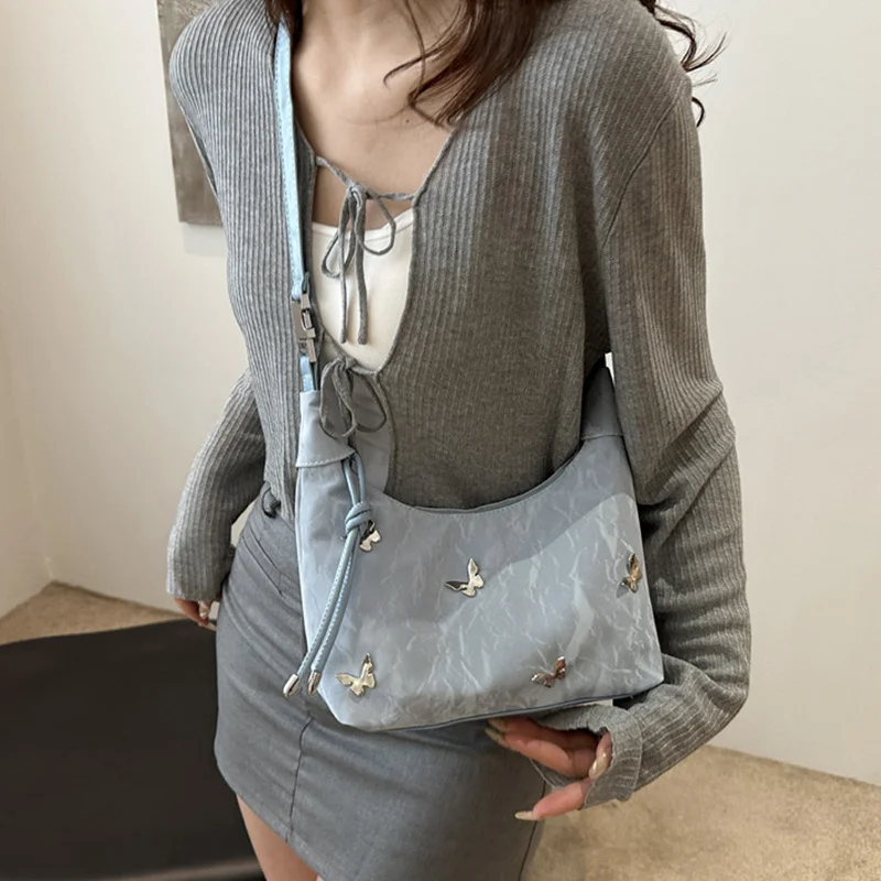 Damen-Umhängetasche mit Schmetterlings-Dekor, verstellbarer Riemen, leicht, für den täglichen Gebrauch, Hobo-Umhängetasche, vielseitige Tasche für Arbeit, Reisen, Einkaufen – Detail 13