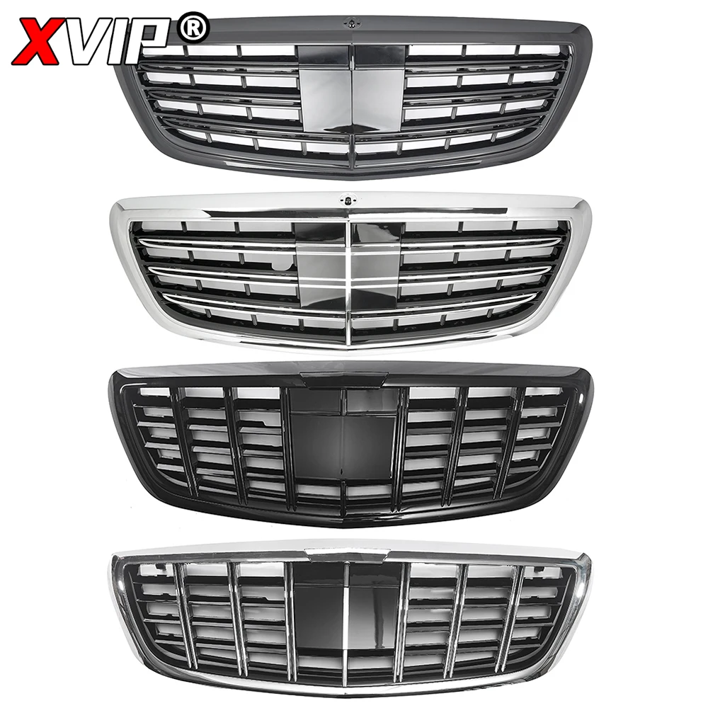 XVIP Chrome Silver AMG Style Racing Grille For Mercedes Benz S-Class W222 S500 S550 2013-20 W/ACC GTR Style Bumper Grill Tuning