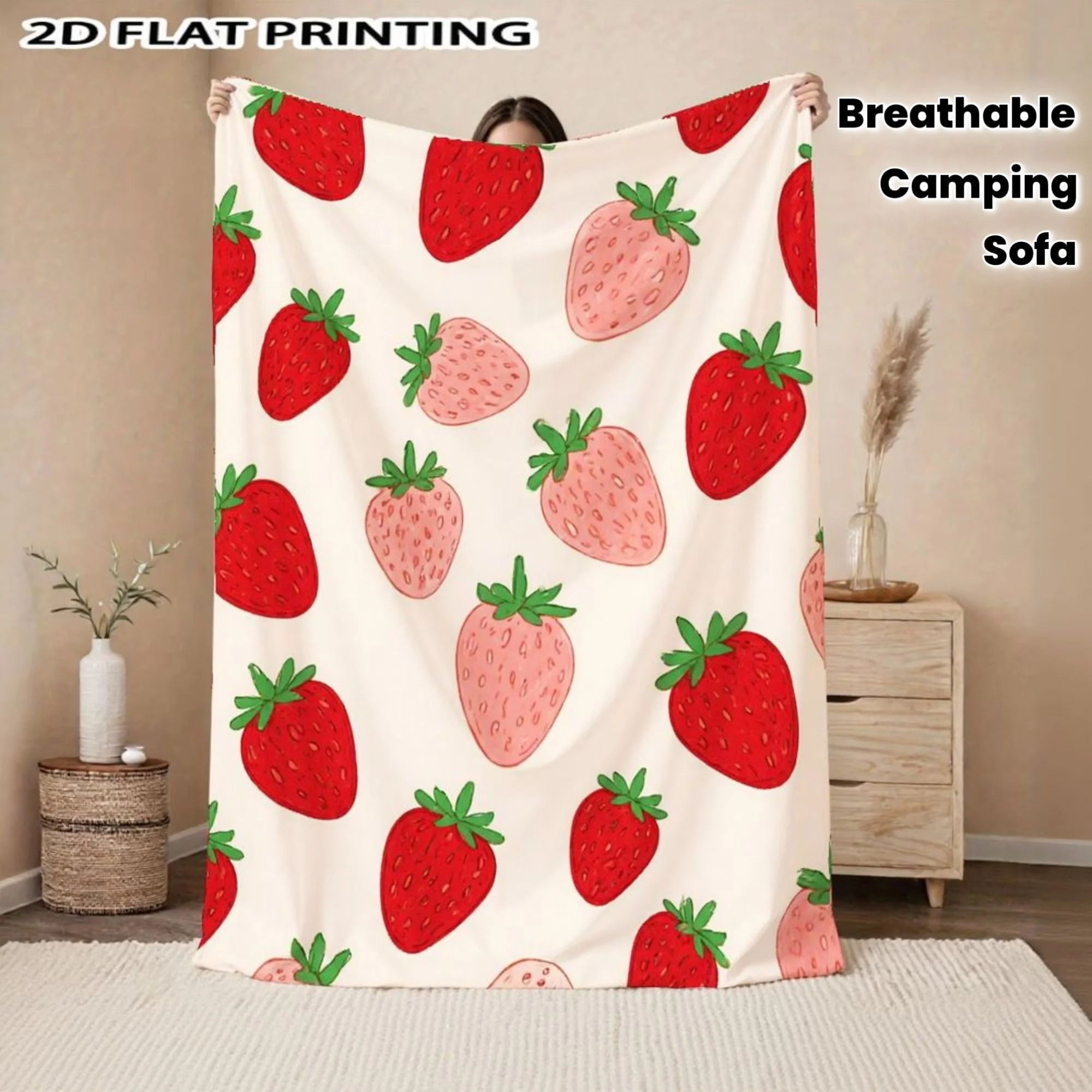 Vintage Strawberry Daisy Print Throw Blanket Cozy Sofa Couch Manta Soft Bed Decor Blanket For Bedroom Living