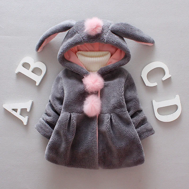 Winter Toddler Coat Kids Clothes Girls Korean Cartoon Cute Hooded Warm Thicker Fleece Baby Outerwear Children's Jackets B240