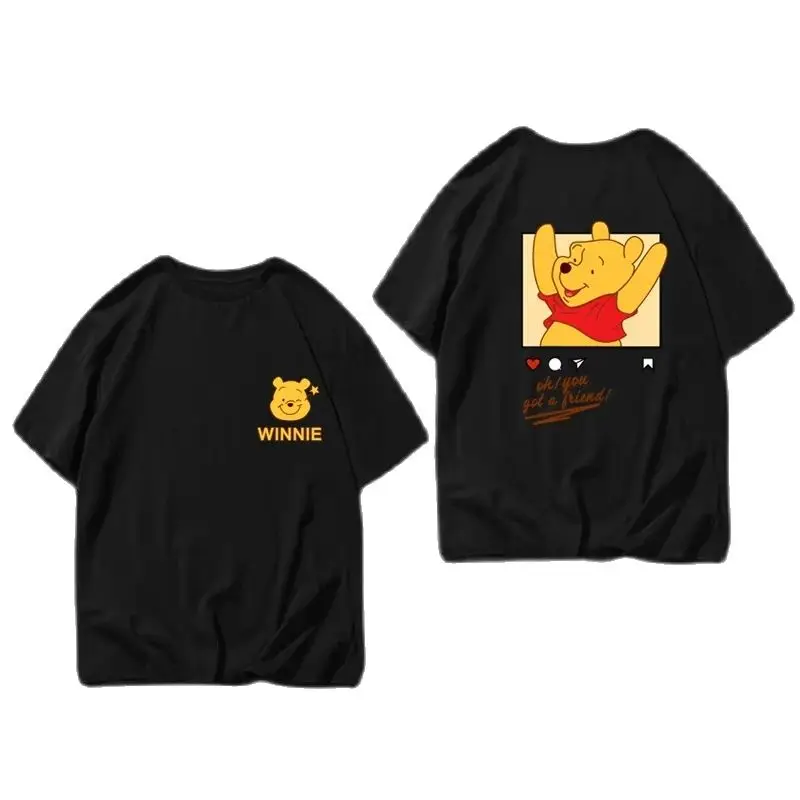 New Cartoon Winnie T-Shirt Men's and Women's Disney Winnie The Pooh Couple Cotton T Shirt Sports Fashion Short Sleeve Tops Tees