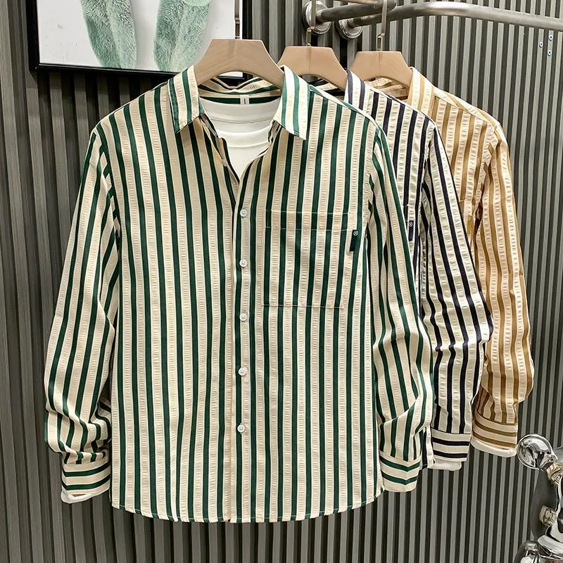 Business Shirt Men's Vertical Stripes Sun Protection Fashionable Casual Long Sleeve Shirt Outerwear Spring Summer New Arrival