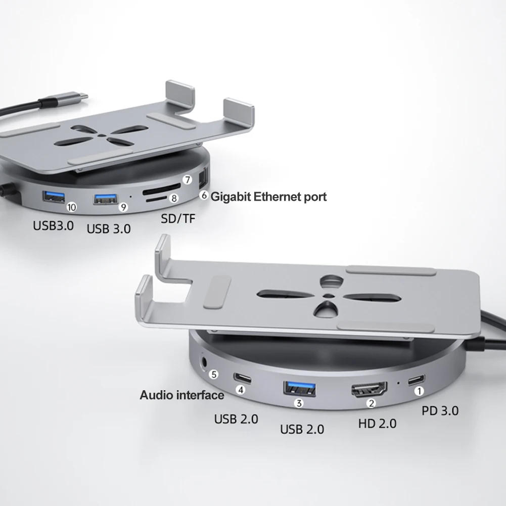 Imagem -06 - Multi Usb c Hub com Suporte Giratório 360 Dock Station para Tablet Ipad Compatível com Hdmi 4k 60hz Pd100w Usb 10gbps em 1