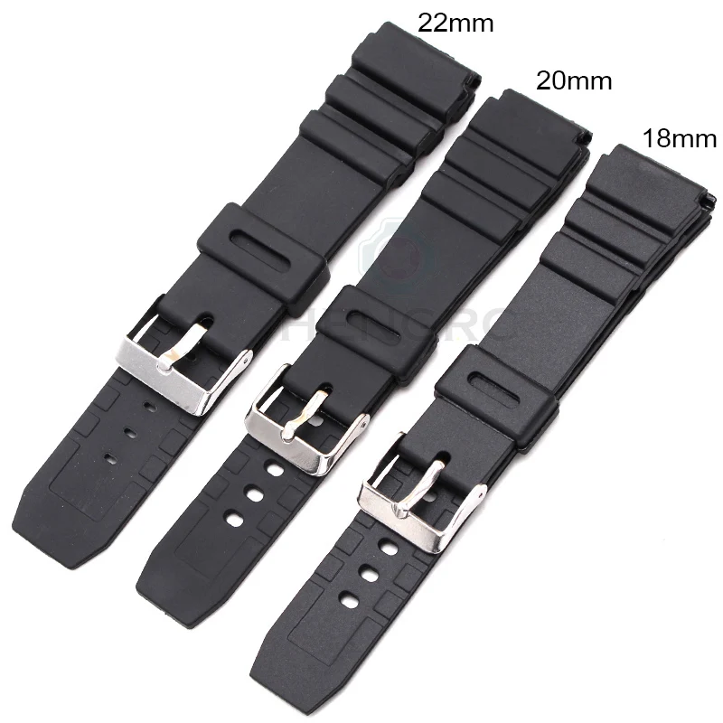 Watch Band Strap Black Sport Diving Watchband 18 20 22mm Men Silicone Bracelet With Silver Stainless Steel Pin Buckle