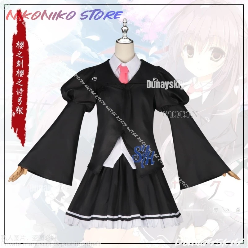 Anime Galgame Sakura No Uta Cosplay Misakura Rin Costume JK School Uniform Kawaii Black Mini Dress Sweet Goth Lolita Halloween - view 2
