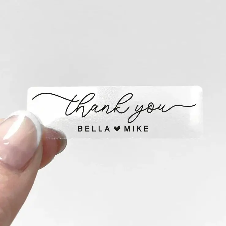 Custom Transparent Sticker Personalized Clear Thank You Label Wedding Name Text Brand Logo Tag Print For Small Bussiness Pack