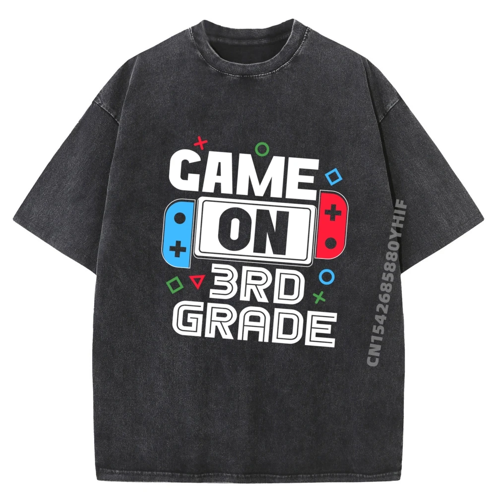 

Newest Printed Tees Gamer Back To School Game 3rd Grade Cotton Graphic Tees Men's T-Shirts Classic Washed Clothes