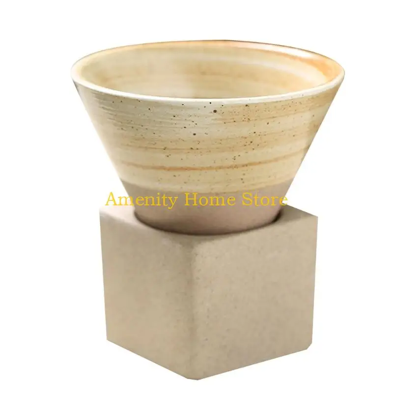 F26C Vintage Ceramic Coffee Mugs Rough Pottery Tea-Cup Japanese Latte Pull Flower Cup
