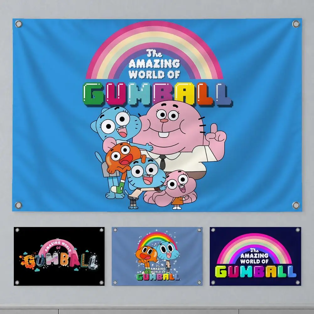 Funny Cartoon The Amazing World of Gumball Flags Wall Hanging Banner Indoor Outdoor Party Home Wall Decor Backdrop