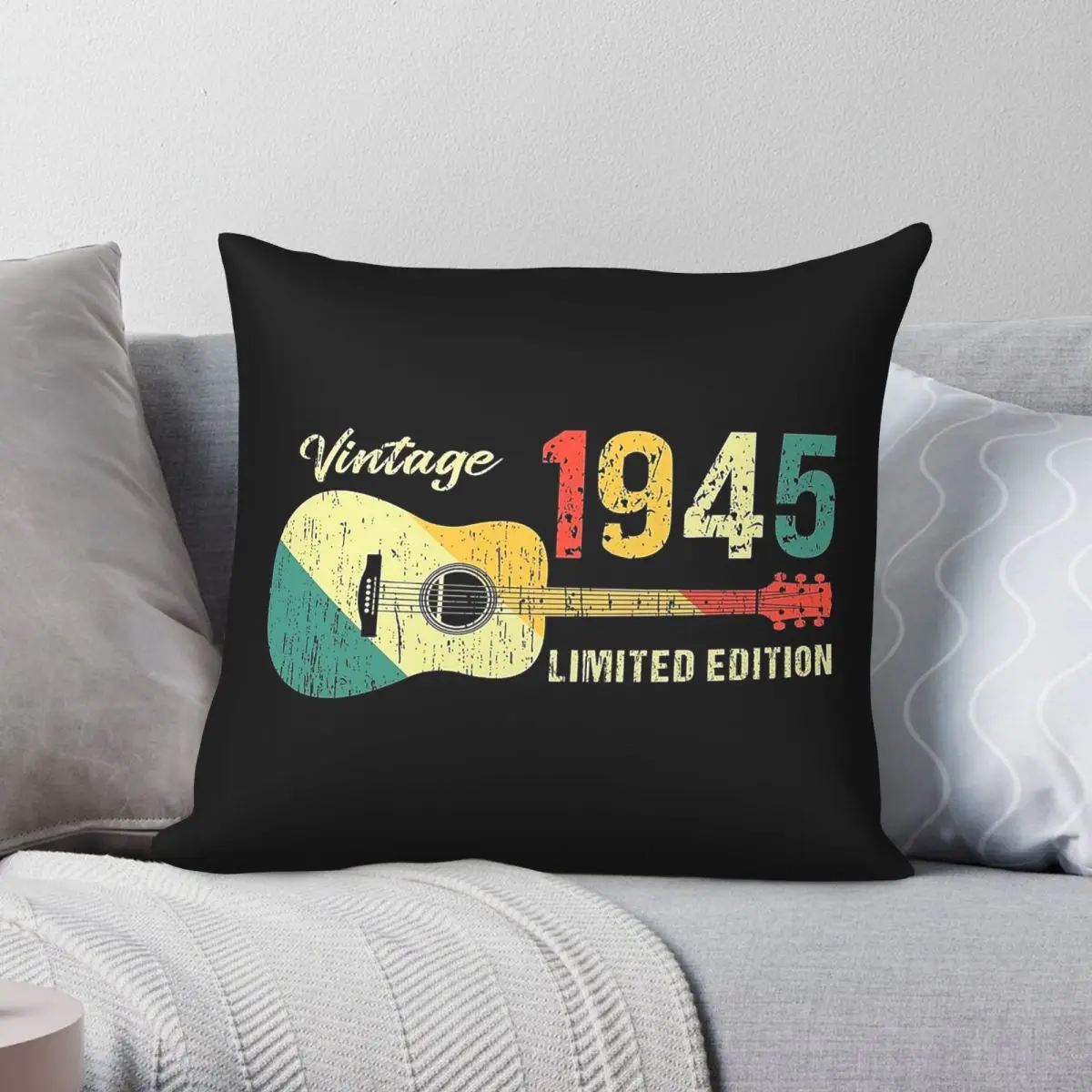 Vintage 1945 Guitarist Acoustic Square Pillowcase Polyester Linen Velvet Printed Zip Decor Pillow Case Home Cushion Cover