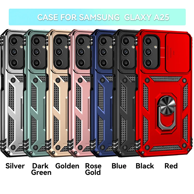 For Cover Samsung A25 Case Samsung A25 Capas New Shockproof Bumper Back Slide Camera Lens Ring Holder Fundas Samsung Galaxy A25