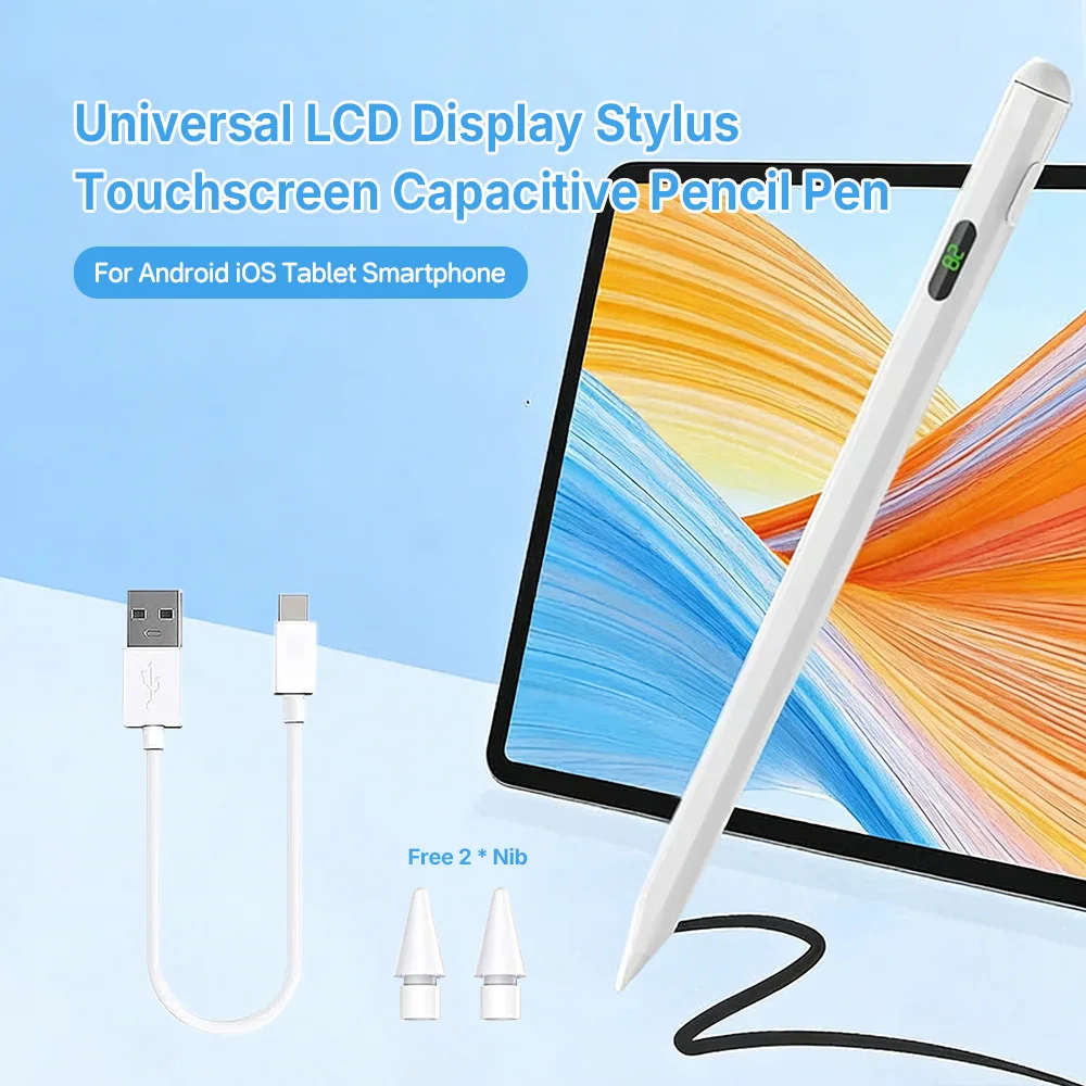 Universal Stylus Pen Battery Display, Active Touch Pen for iPad Android for Huawei Xiaomi Tablet, Fine Point Capacitive Pencil