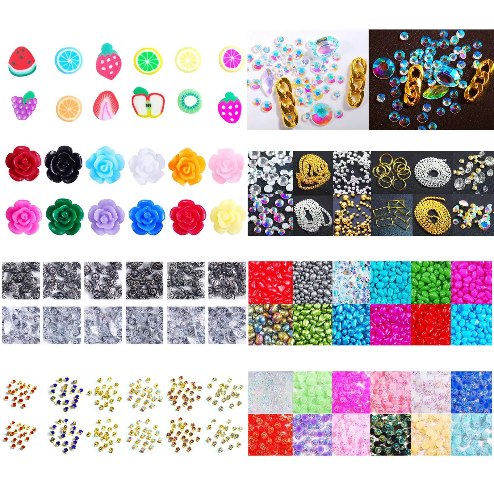 New Fashion 12 Grid Box Series Diamond Chain Pearl Multi Size Multi Color Water Diamond DIY Nail Accessories Decoration