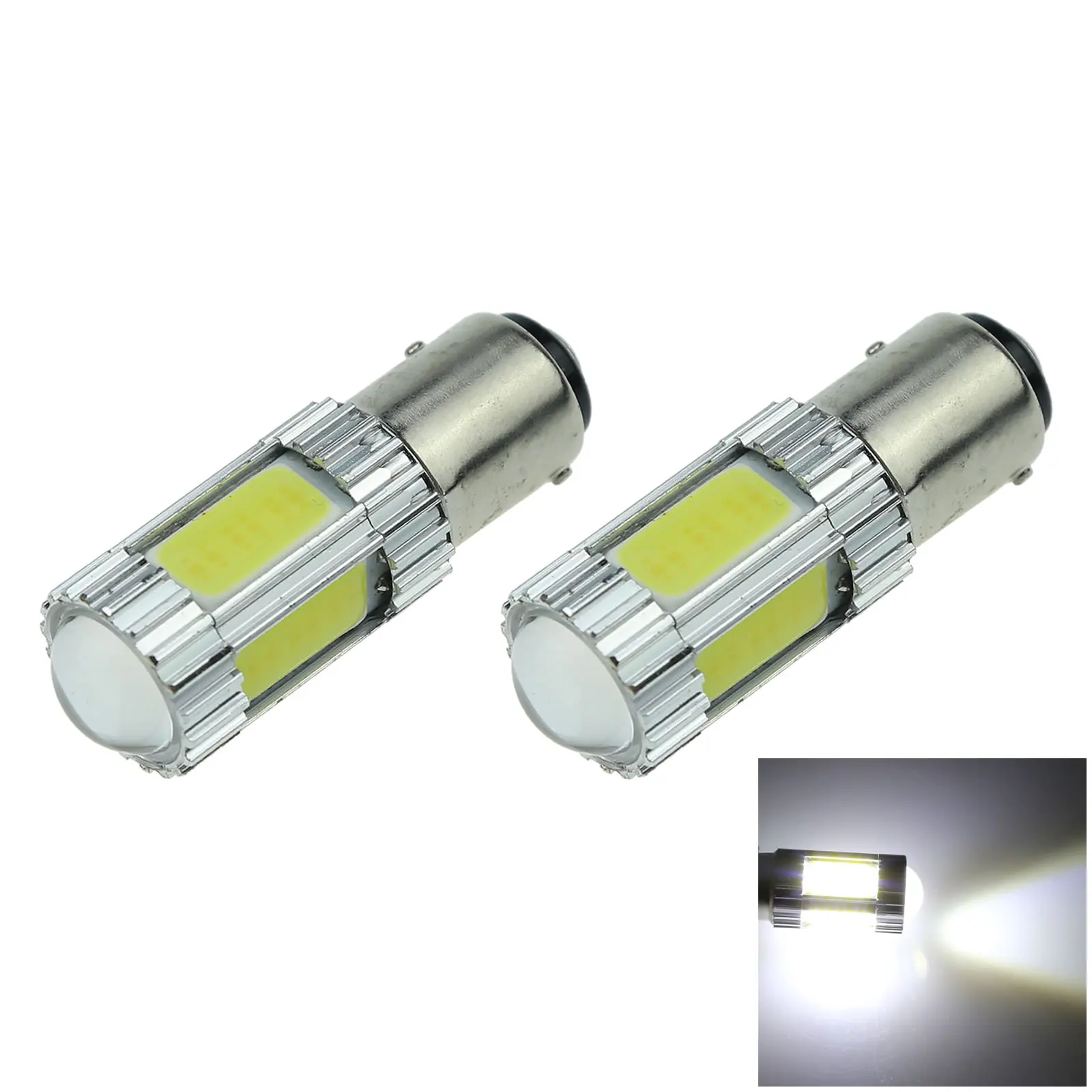 2x White RV 1157 Brake Blub Tail Lamp 5 Emitters 4 x COB + 1 CLED LED 1158 1493 E062-W