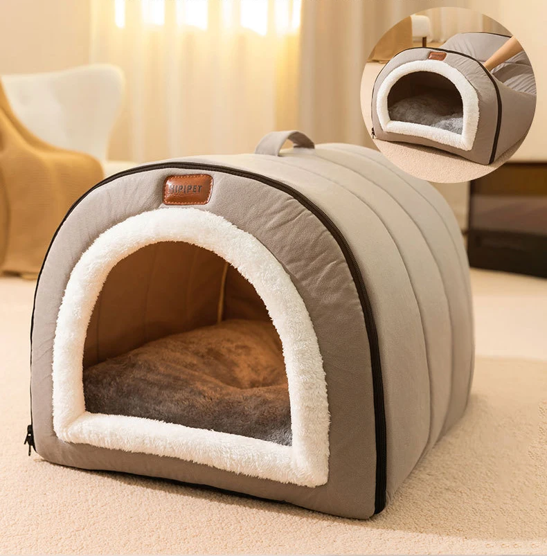 Winter-Hundebett, selbsterwärmend, Welpenhaus, gemütliches Katzenschlafzelt, Höhlenbetten, für drinnen, Kätzchen, Nest, Zwinger, Hütte für kleine, mittelgroße Hunde und Katzen – Detail 7