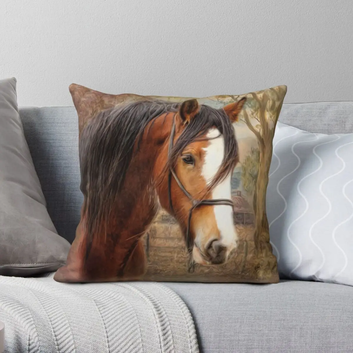 Clydesdale Horse Square Pillowcase Polyester Linen Velvet Printed Zip Decorative Pillow Case Bed Cushion Cover