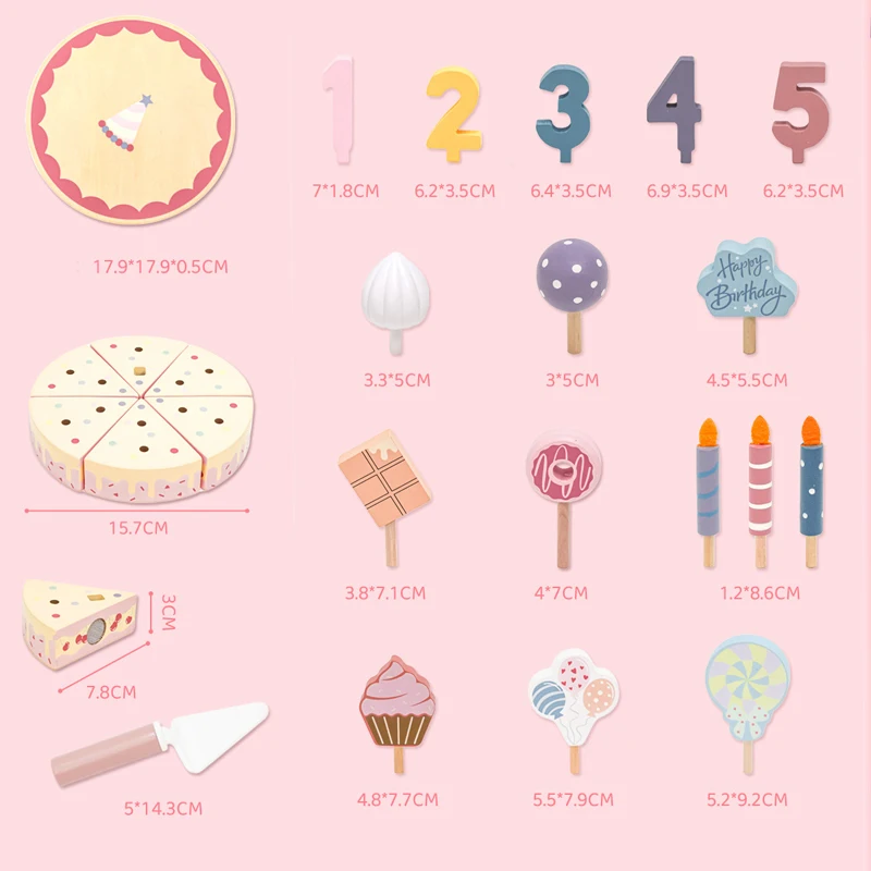 Giocattoli da cucina per bambini in legno Simulazione Torta di compleanno Giocattolo Giochi di finzione Taglio Gioco di cibo Gioco di ruolo per bambini Regali giocattolo per Ragazzo Ragazza