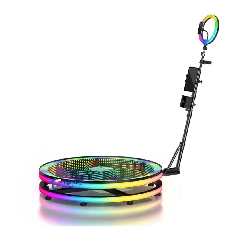 Portable 360 Photo Booth Platform Automatic RGB LED Light Adjustable Plastic Stand for Wedding Birthday Christmas Event Video