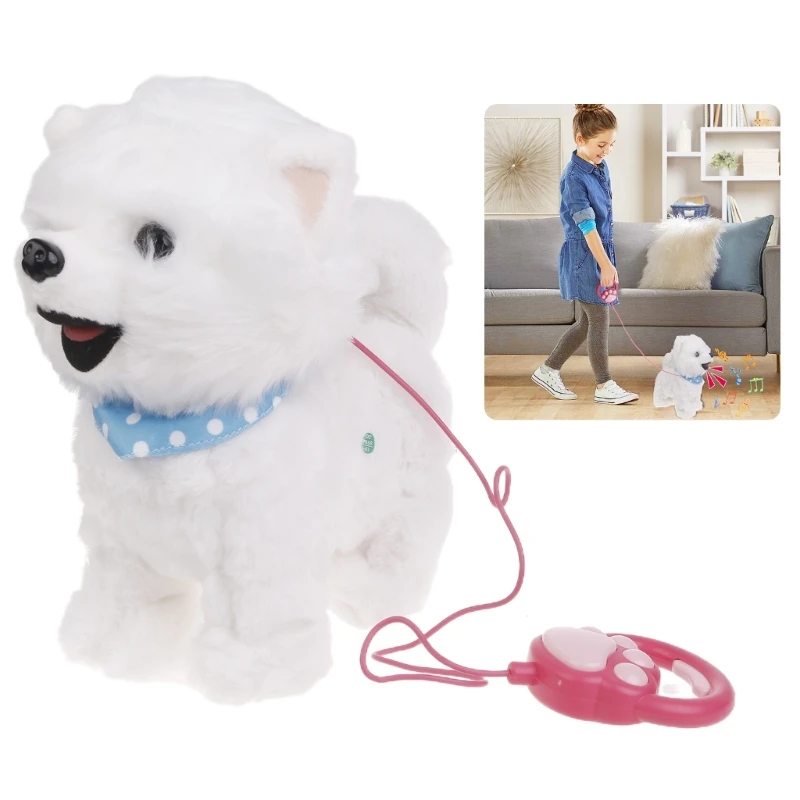 Q0KB Plush Dog Toy for Baby Learn to Crawl Leash Puppy Dog Toy Interactive Barking & Walking Animal Toy Kids Christmas Gift