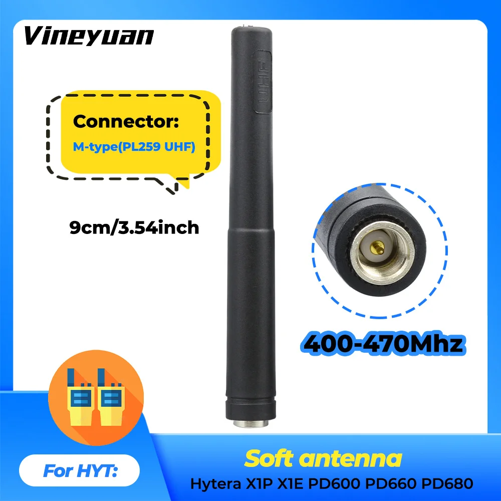 

9cm/3.54inch UHF 400-470Mhz Antenna for Hytera Hyt X1P X1E PD600 PD660 PD680 Discreet Digital Two-way Radio Soft antenna