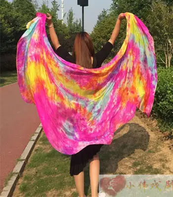 New tie-dye dancing 100% real Silk Veils nice Gradient color Silk Hand Scarfs for Dancing Stage Performance 2.5x1.14M size