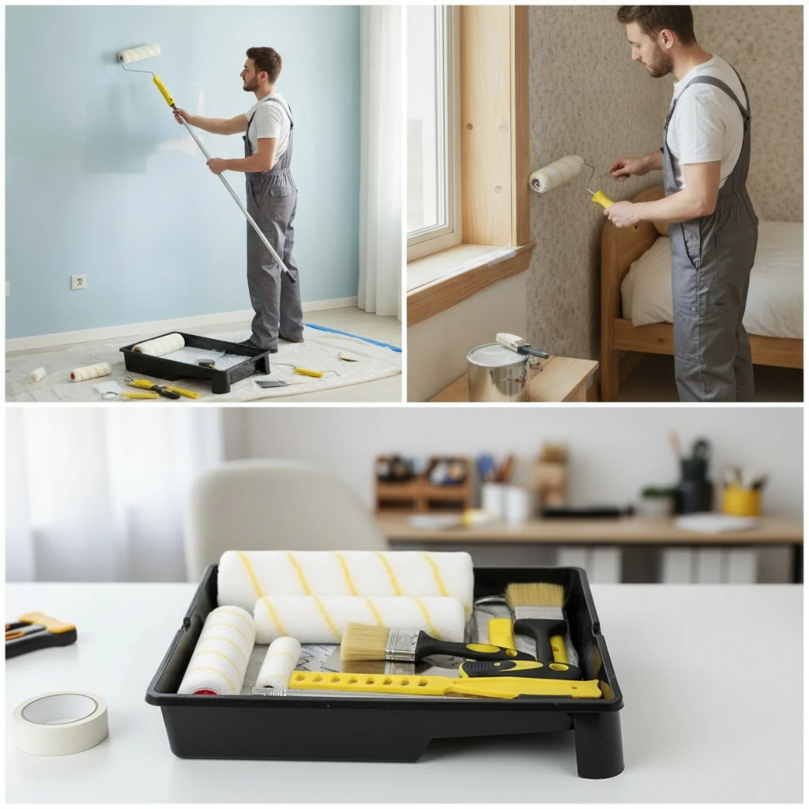 Paint Roller Kit with Tray Multi-Piece Paint Roller Kit with Tray and Extension Pole Adjustable Lightweight for DIYers view 6