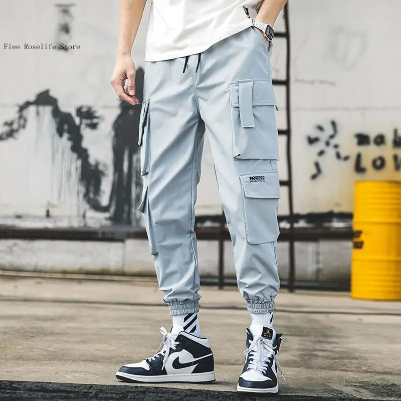 Spring and Autumn Multi-Pocket Pure Color Loose Harem Jogging Pants Men Hip Hop Streetwear Casual Sweatpants Man