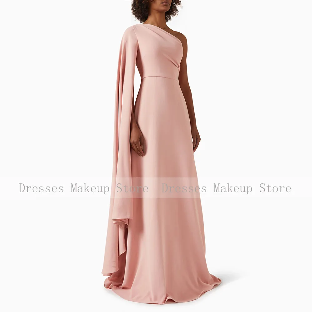 Aangepaste galajurk één schouder gedrapeerd een lijn elegante bruiloft jurken voor vrouwen mantel mouw eenvoudige avondjurken lang