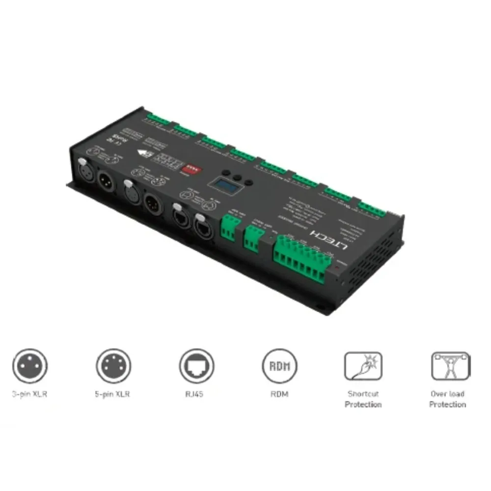 LTECH DMX/RDM CV Decoder LT-924 24 Channel 72A LT-932 3A/CH 32 Channel 96A(32CH) 3-pin XLR, 5-pin XLR, RJ45, Green Terminal