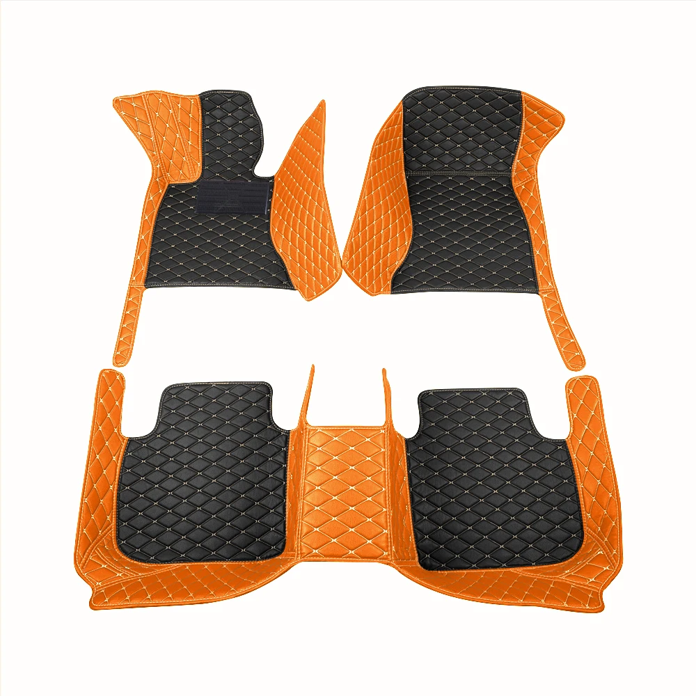 Car Floor Mats Carpet For Mercedes Benz C-Class 2014-2020 PU Leather Non-Slip Floor Liner Orange foot pad with black sole