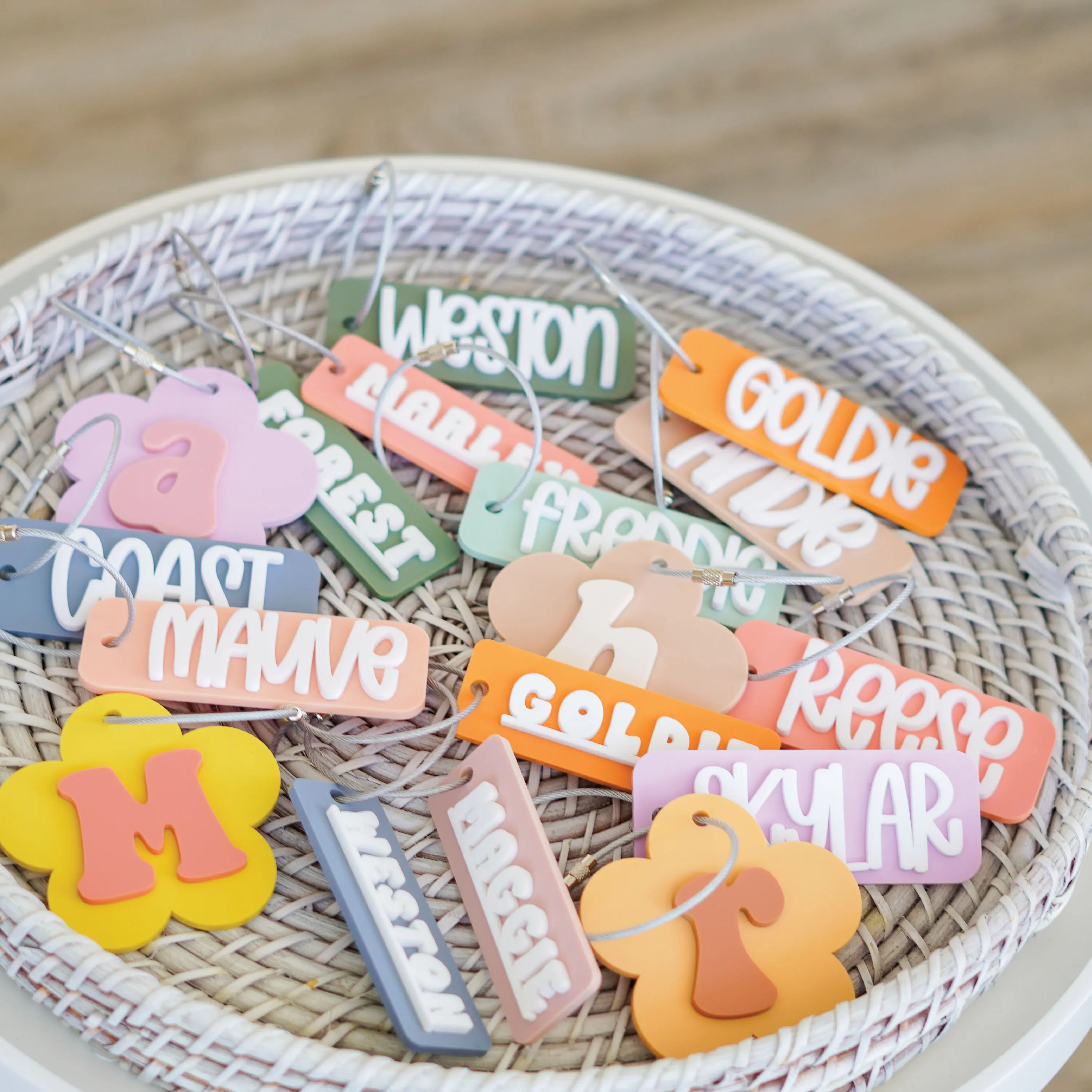 Personalized Double Layer Acrylic Pet Name Tag Custom 3D Raised Letter Dog Cat ID Tag Floral Rectangle Puppy Collar Anti-Lost Na