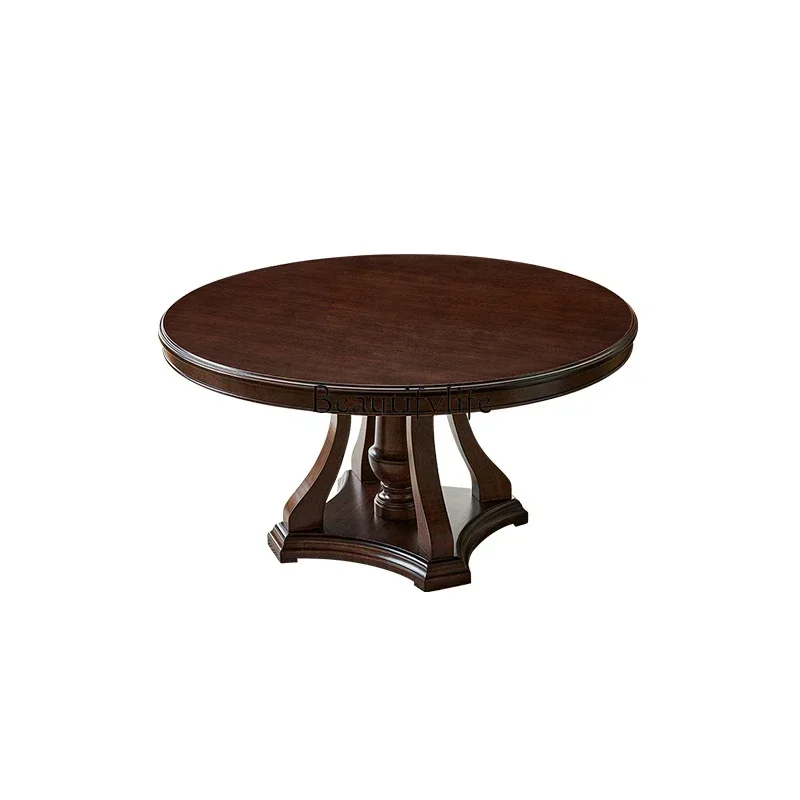 08 American solid wood round table retro style 1.5 meters round dining table