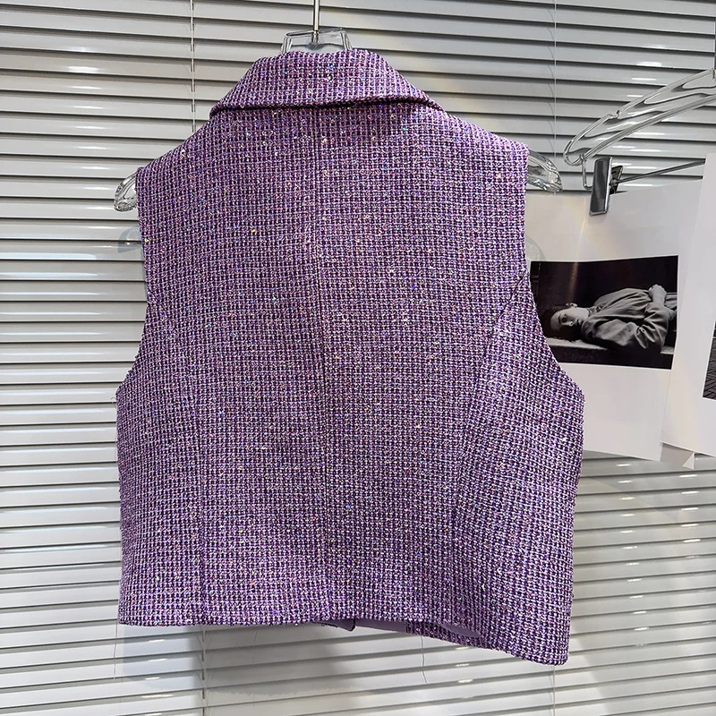 ภาษาฝรั่งเศสคํา Single-breasted Sequined ทอสั้นเสื้อกั๊กผู้หญิงเพชร-encrusted กางเกงขาสั้น 2 ชิ้นชุดอารมณ์ Socialite Party ชุด