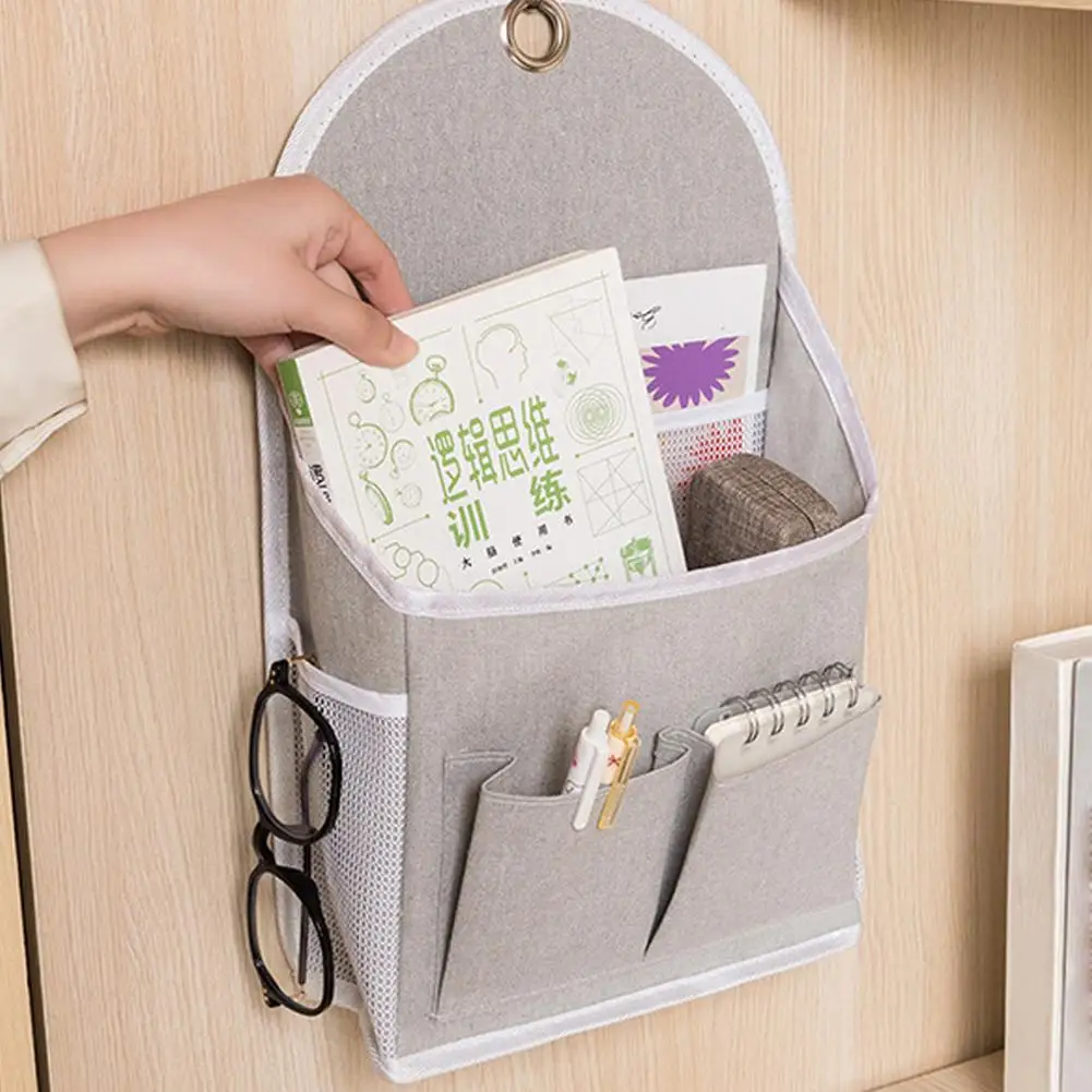Fabric Hanging Storage Bag for Dormitory Wall Mounted Door Organizer Pouch with Mesh Side Dual Pocket Book Phone Magazine Holder view 3