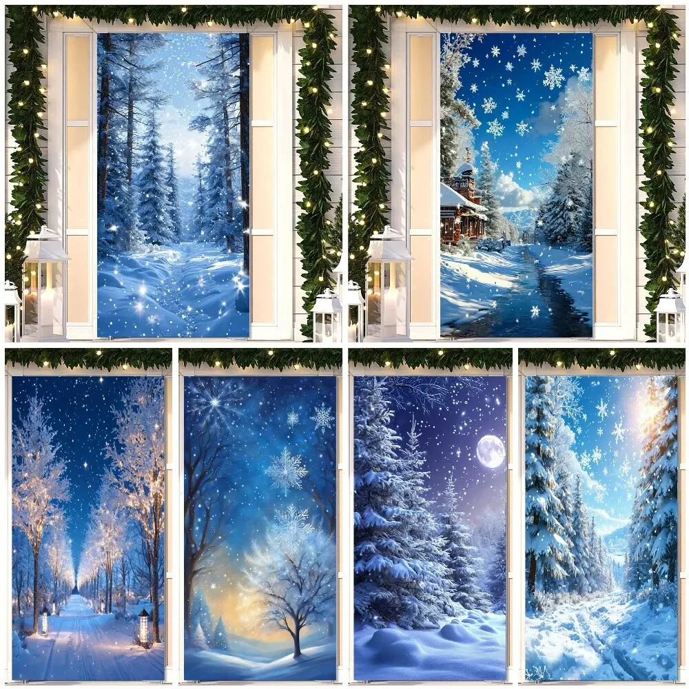 

Winter Wonderland Banner Door Decoration Christmas Festival Family Party Backdrop Xmas New Year Hanning Banner Photography Props