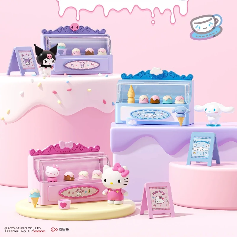 

Sanrio Moonlight Society Building Blocks Sweetheart Ice Cream Play Home Kuromi Yugui Dog HelloKitty Children's Toy MiniTableware