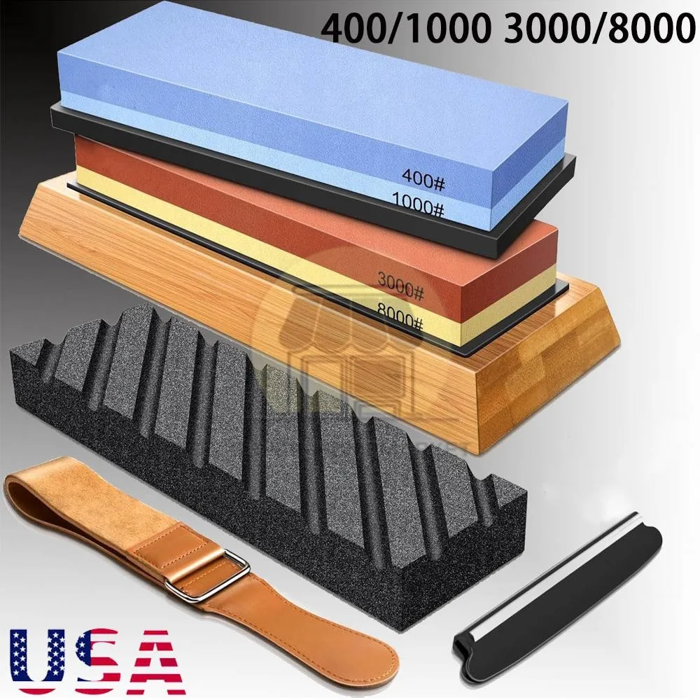 

Knife Sharpening Stone Set Professional Whetstone 4 Side Grit 400/1000 3000/8000