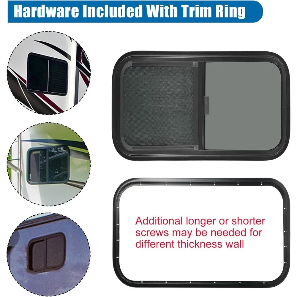 Paar verticaal getinte schuiframen voor campers met netscherm en sierring, 12 W x 22 H, geschikt voor 1 of 1-1/2 dikte