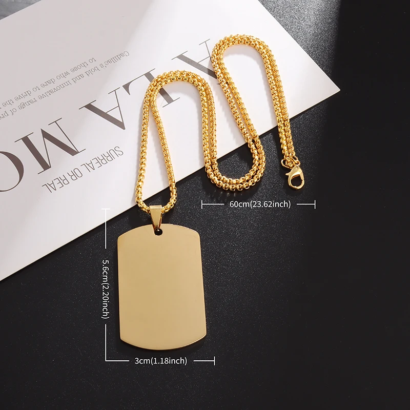 Fashion Personality Military Tag Glossy Rectangle Stainless Steel Pendant Necklaces for Men Trend Punk Simplicity Jewelry