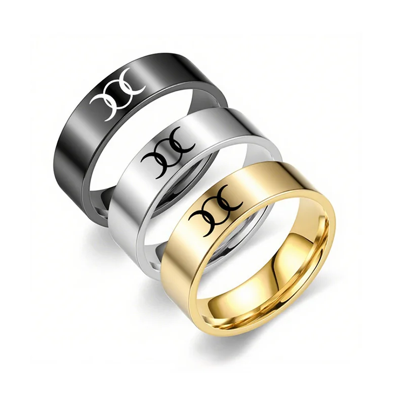 Gravierter Dreifachmondgöttin-Symbol-Ring, Edelstahl-Fingerringe für Damen und Herren, Wicca-Schmuck