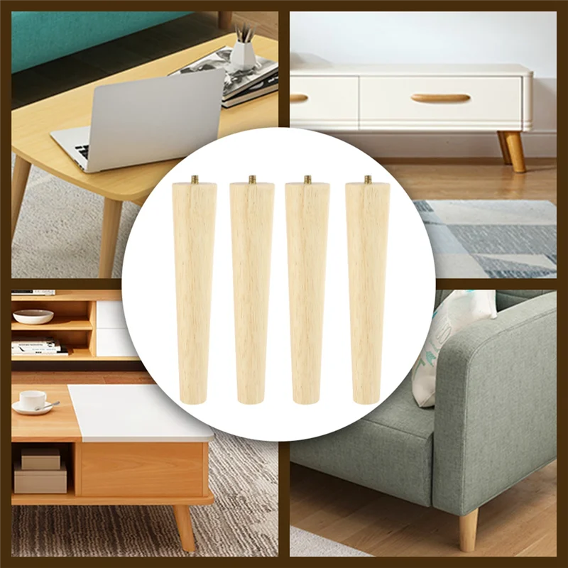 

4 Pieces Furniture Legs Wood Solid Furniture Straight Table Legs Non-Slip Chair Legs Replacement Accessories-Y78A